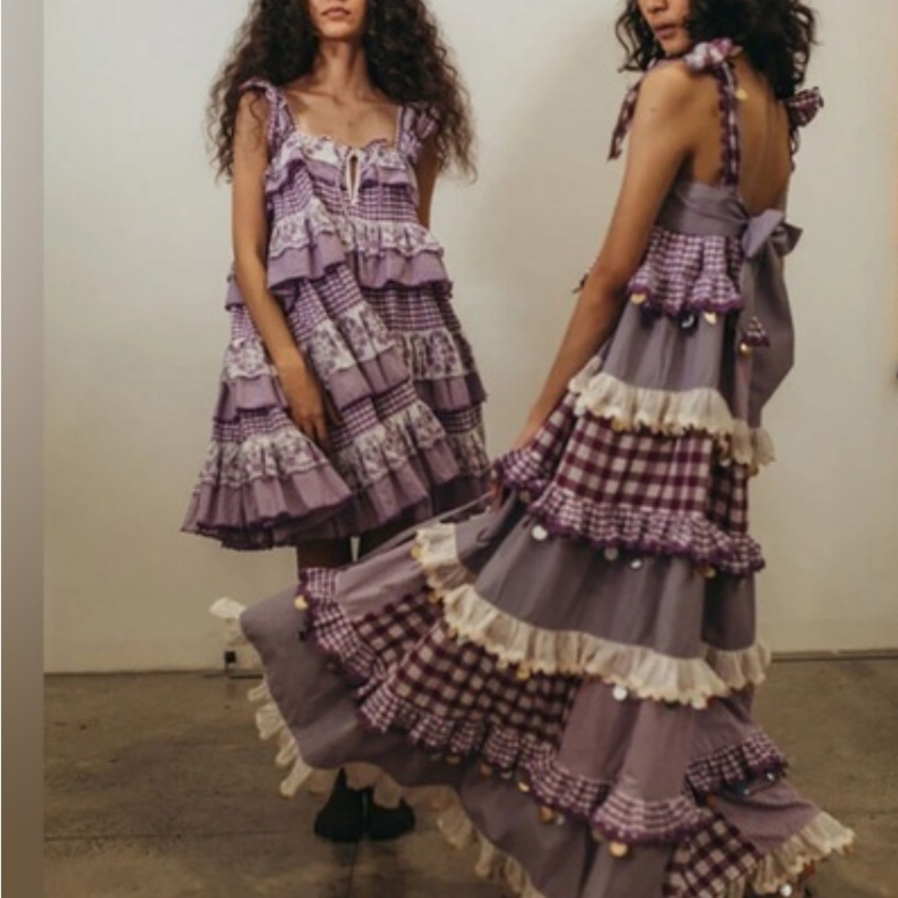 Innika Choo Iva Guudtais mini ruffle drill dress in lilac gingham - Picture 6 of 6